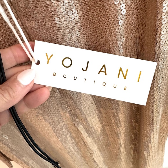 BNWT! YOJANI BOUTIQUE Maya Nude Sequin Dress - Beige "Hailey Bieber"  Size Small - Picture 6 of 12